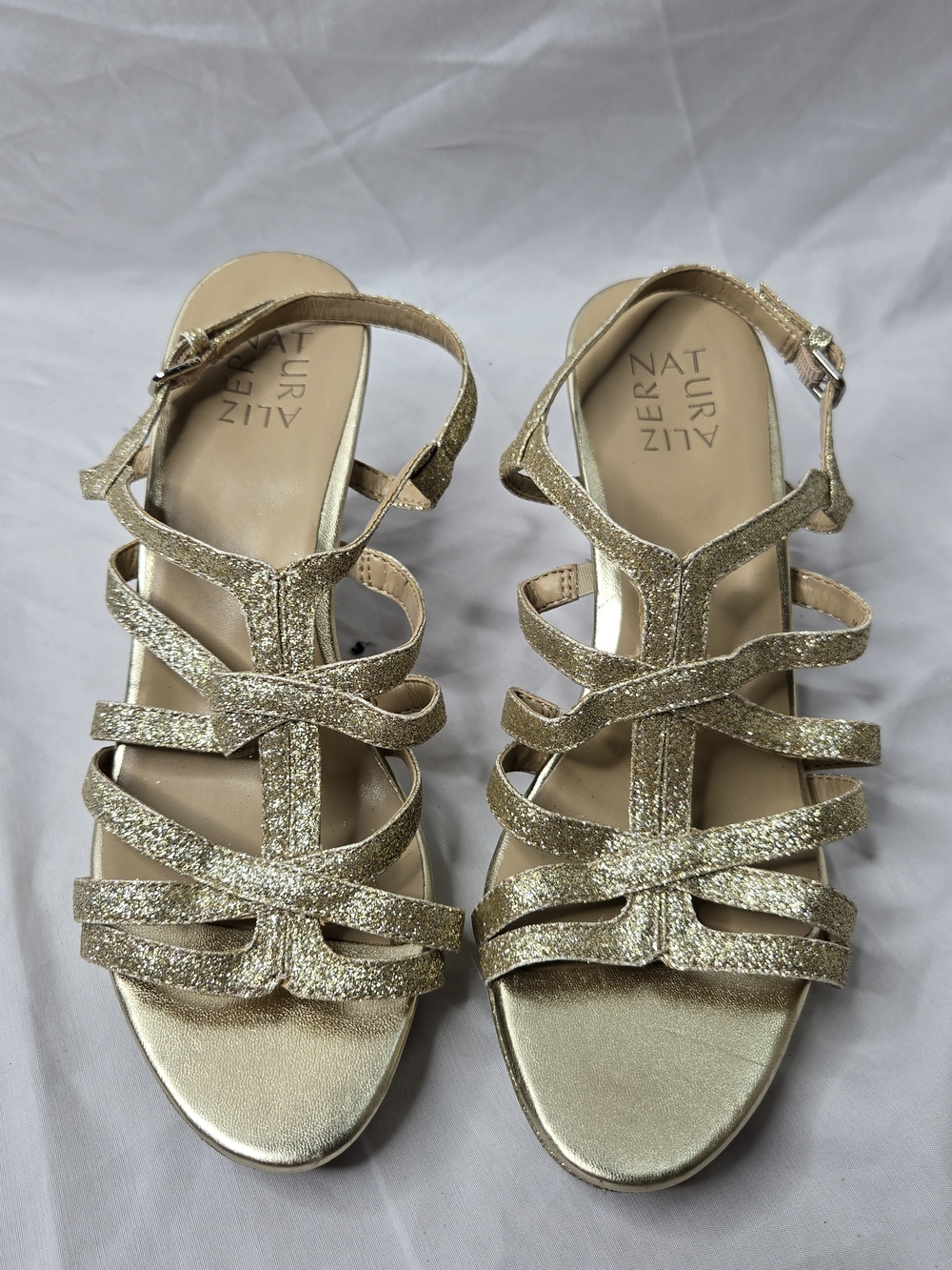 Naturalizer Baylor Gold Glitter Strappy Heels Sandals Women’s 9.5M Wedding